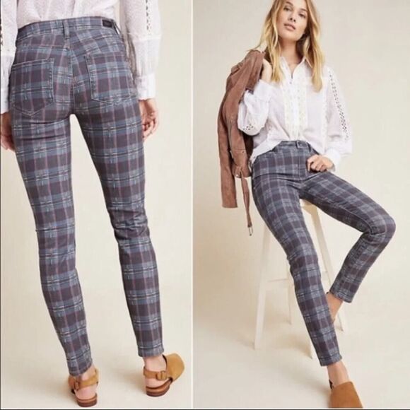PAIGE HOXTON Ultra Skinny Gray Black Atlantic Tartan Plaid Jeans Size 25 - Picture 1 of 11